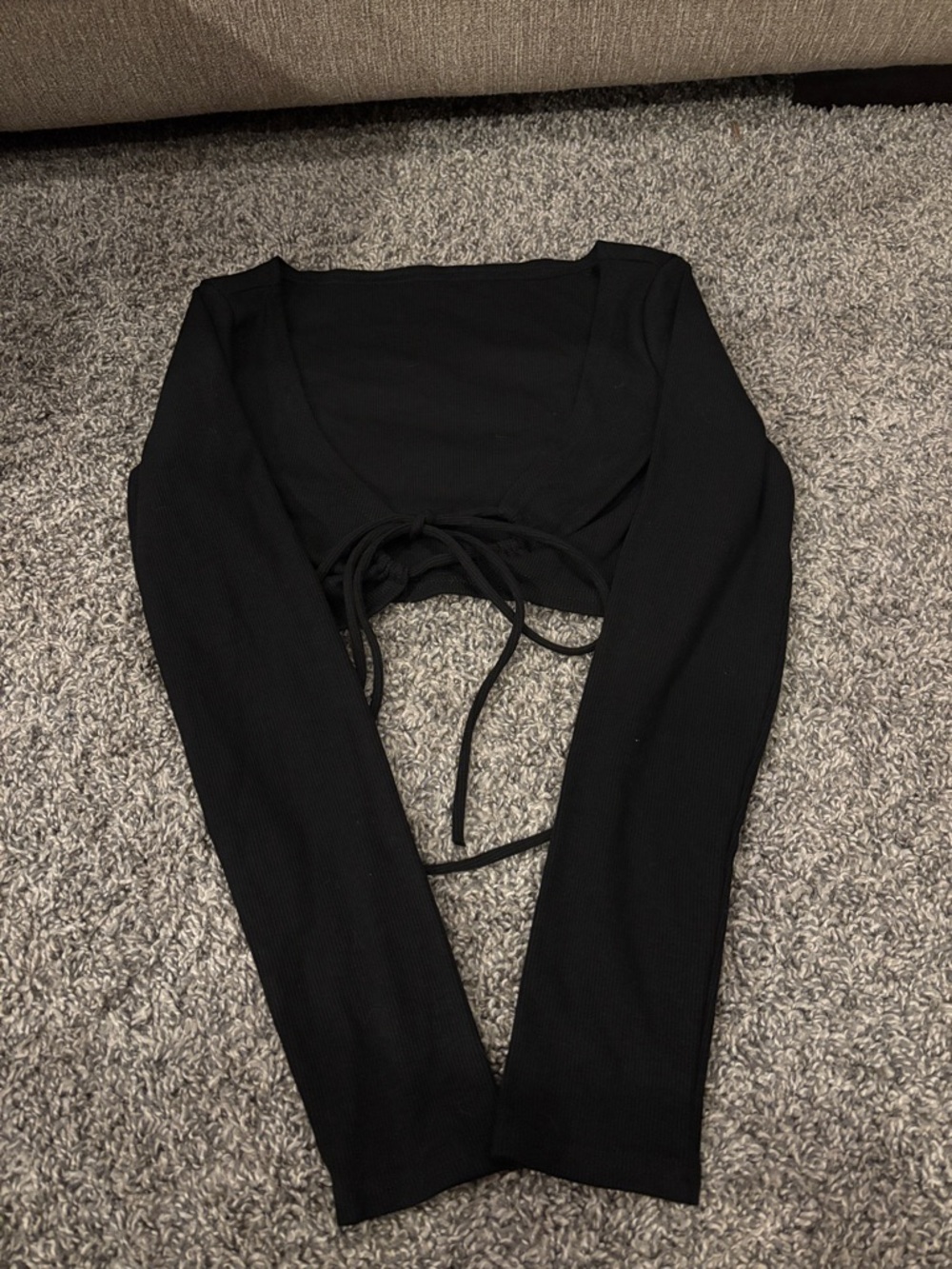 White Fox Boutique Black Long Sleeve Crop Top with Front Tie